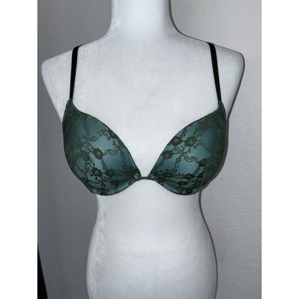 Victoria’s Secret Perfect Shape Bra 34c Green Lace Padded Underwire